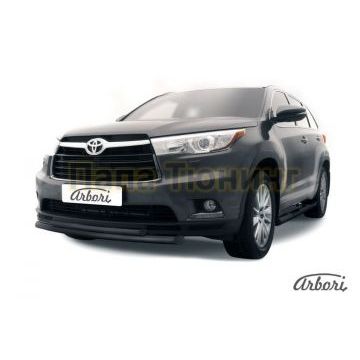 Защита передняя чёрная сталь двойная радиусная 57-42 мм Arbori для Toyota Highlander 2014-2020