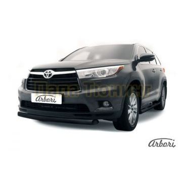 Защита передняя чёрная сталь радиусная 76 мм Slitkoff для Toyota Highlander 2014-2020