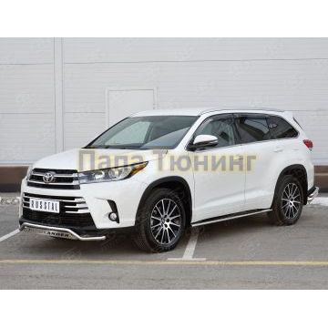 Защита переднего бампера волна с надписью d42 РусСталь для Toyota Highlander 2017-2020