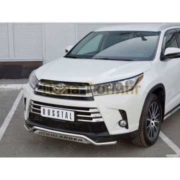 Защита переднего бампера волна с надписью d42 РусСталь для Toyota Highlander 2017-2020