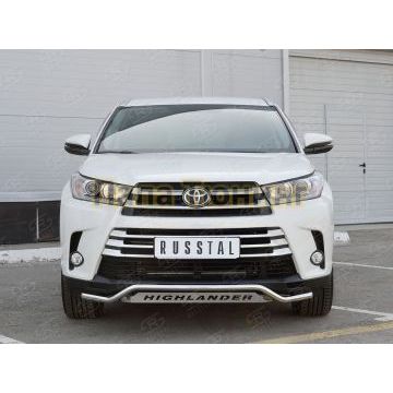 Защита переднего бампера волна с надписью d42 РусСталь для Toyota Highlander 2017-2020