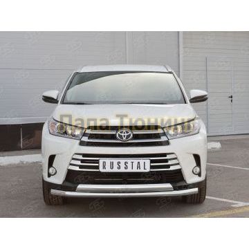 Защита передняя двойная 63-75х42 мм РусСталь для Toyota Highlander 2017-2020