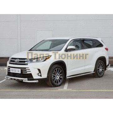 Защита передняя двойная с клыками d57-d57 РусСталь для Toyota Highlander 2017-2020