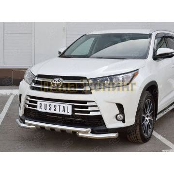 Защита передняя двойная с клыками d57-d57 РусСталь для Toyota Highlander 2017-2020