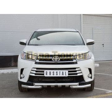 Защита передняя двойная с клыками d57-d57 РусСталь для Toyota Highlander 2017-2020