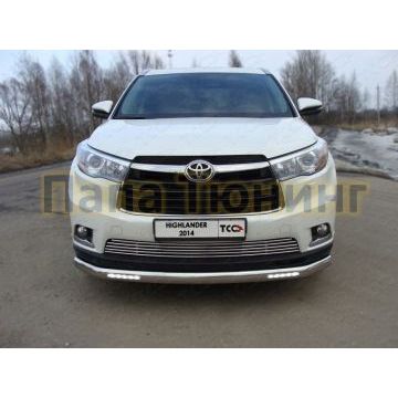 Защита передняя овальная с ДХО 75х42 мм ТСС для Toyota Highlander 2014-2016