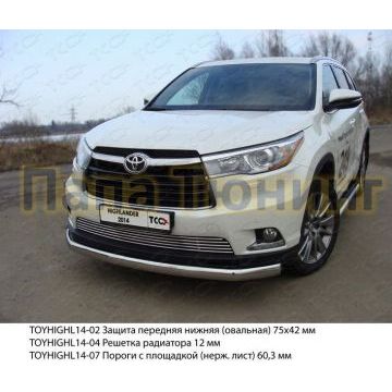 Защита передняя овальная 75х42 мм ТСС для Toyota Highlander 2014-2016