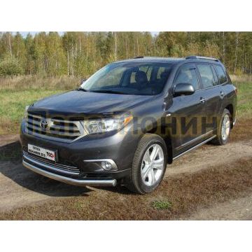 Защита переднего бампера овальная 75х42 мм ТСС для Toyota Highlander 2010-2014 Защита переднего бампера овальная 75х42 мм ТСС для Toyota Highlander 2010-2014