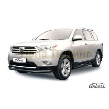 Защита передняя чёрная сталь длинная 76 мм Slitkoff для Toyota Highlander 2010-2014 Защита передняя чёрная сталь длинная 76 мм Slitkoff для Toyota Highlander 2010-2014
