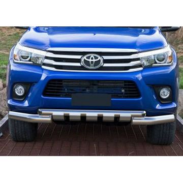 Защита передняя двойная с накладками 76-57 мм Rival для Toyota Hilux 2015-