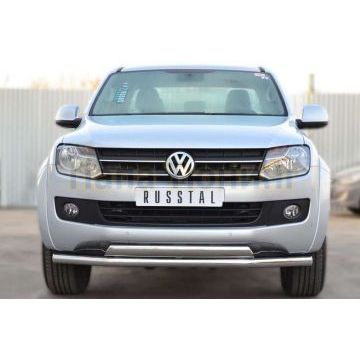 Защита передняя двойная 63-75х42 мм РусСталь для Volkswagen Amarok 2010-2016
