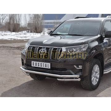 Защита передняя двойная с уголками d57-d57 РусСталь для Toyota Land Cruiser Prado 150 2017-