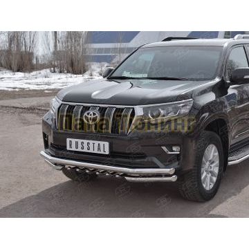 Защита передняя двойная с зубами d57-d57 РусСталь для Toyota Land Cruiser Prado 150 2017-