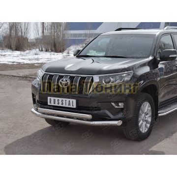 Защита передняя двойная 76-75х42 мм РусСталь для Toyota Land Cruiser Prado 150 2017-
