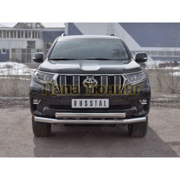 Защита передняя двойная 76-75х42 мм РусСталь для Toyota Land Cruiser Prado 150 2017-