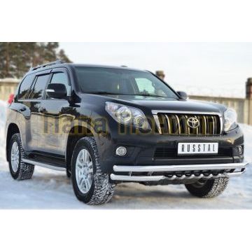 Защита передняя двойная уголки и зубы d57-d57 РусСталь для Toyota Land Cruiser 150 2009-2013