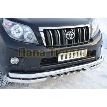 Защита передняя двойная уголки и зубы d57-d57 РусСталь для Toyota Land Cruiser 150 2009-2013
