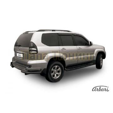 Защита задняя двойные уголки чёрная сталь 76-42 мм Slitkoff для Toyota Land Cruiser Prado 120 2002-2009