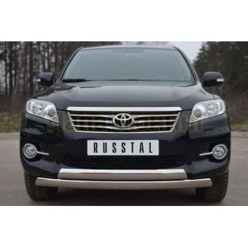Защита передняя овальная двойная 75х42 мм РусСталь для Toyota RAV4 2010-2013