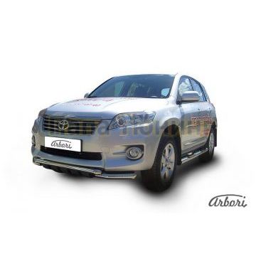 Защита передняя двойная с накладками 57-57 мм Slitkoff для Toyota RAV4 2010-2013 Защита передняя двойная с накладками 57-57 мм Slitkoff для Toyota RAV4 2010-2013