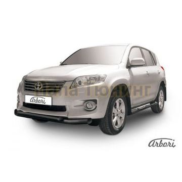 Защита передняя чёрная сталь двойная 76-57 мм Slitkoff для Toyota RAV4 2010-2013 Защита передняя чёрная сталь двойная 76-57 мм Slitkoff для Toyota RAV4 2010-2013