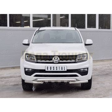 Защита передняя двойная d57-d57 с клыками РусСталь для Volkswagen Amarok 2016-
