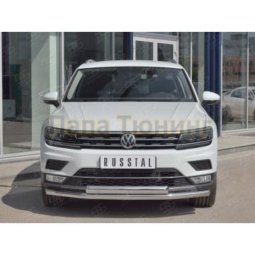 Защита передняя двойная дуга 63-75х42 мм РусСталь для Volkswagen Tiguan 2016-2020 Защита передняя двойная дуга 63-75х42 мм РусСталь для Volkswagen Tiguan 2016-2020