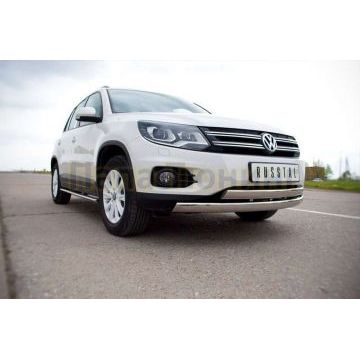 Защита передняя овальная двойная 75х42 мм РусСталь для Volkswagen Tiguan 2011-2016