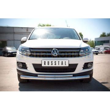 Защита передняя двойная d76-d42 РусСталь для Volkswagen Tiguan 2011-2016