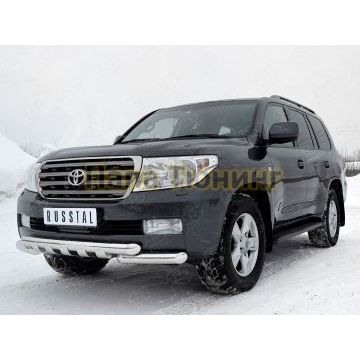 Защита передняя двойная с клыками 76-76х2 мм РусСталь для Toyota Land Cruiser 200 2007-2011