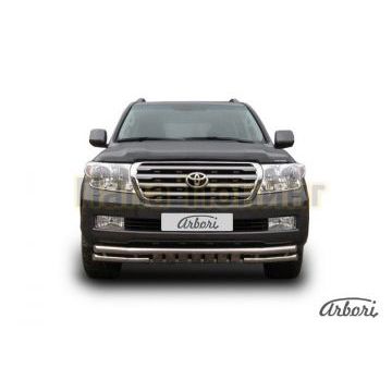 Защита передняя двойная с накладками 57-57 мм Slitkoff для Toyota Land Cruiser 200 2007-2011 Защита передняя двойная с накладками 57-57 мм Slitkoff для Toyota Land Cruiser 200 2007-2011