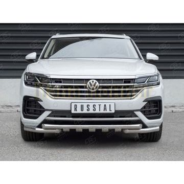 Защита передняя двойная с уголками и клыками d57-d57 для Volkswagen Touareg 2018-