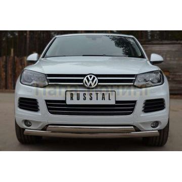 Защита передняя овальная двойная 75х42 мм РусСталь для Volkswagen Touareg 2010-2014