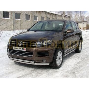 Защита передняя двойная 60-60 мм ТСС для Volkswagen Touareg 2010-2014 Защита передняя двойная 60-60 мм ТСС для Volkswagen Touareg 2010-2014