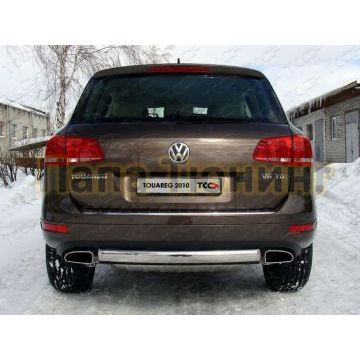 Защита заднего бампера овальная 75х42 мм ТСС для Volkswagen Touareg 2010-2014 Защита заднего бампера овальная 75х42 мм ТСС для Volkswagen Touareg 2010-2014