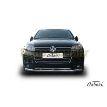 Защита передняя двойная 76-57 мм Slitkoff для Volkswagen Touareg 2010-2017 Защита передняя двойная 76-57 мм Slitkoff для Volkswagen Touareg 2010-2017