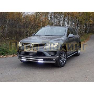 Защита передняя двойная с ДХО 60-60 мм ТСС для Volkswagen Touareg R-Line 2014-2017 Защита передняя двойная с ДХО 60-60 мм ТСС для Volkswagen Touareg R-Line 2014-2017
