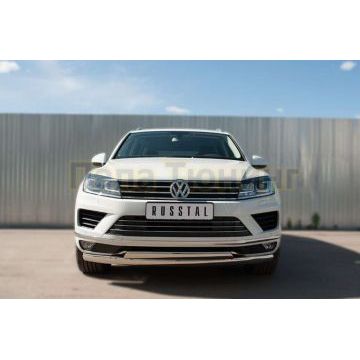 Защита передняя овальная двойная 75х42 мм РусСталь для Volkswagen Touareg 2014-2017