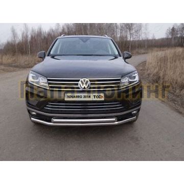Защита передняя двойная 60-60 мм ТСС для Volkswagen Touareg 2014-2017 Защита передняя двойная 60-60 мм ТСС для Volkswagen Touareg 2014-2017