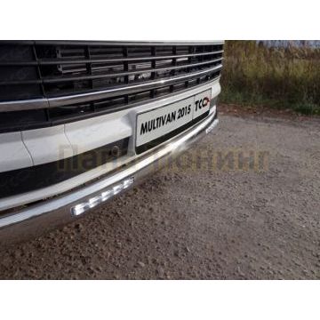 Защита передняя овальная с ДХО 75х42 мм ТСС для Volkswagen Transporter T6 2015-