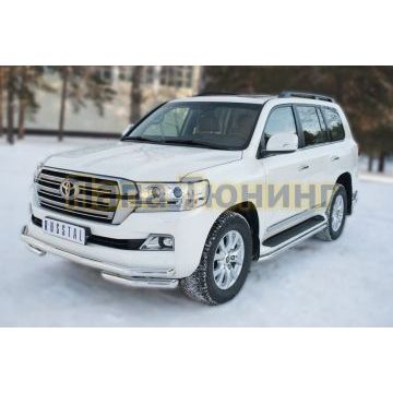 Защита передняя двойная с уголками d57-d57 РусСталь для Toyota Land Cruiser 200 2015-