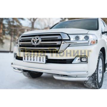Защита передняя двойная с уголками d57-d57 РусСталь для Toyota Land Cruiser 200 2015-