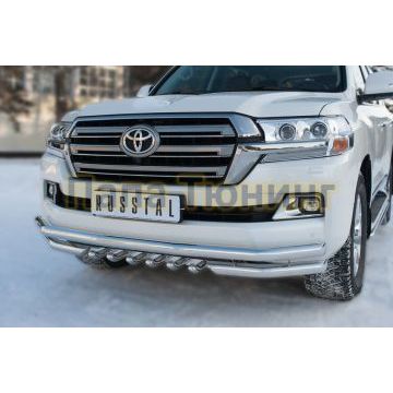 Защита передняя тройная уголки и зубы d57-d57-d42 РусСталь для Toyota Land Cruiser 200 2015-