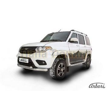 Защита передняя двойная 76-57 мм Slitkoff для УАЗ 3163 Патриот 2015- Защита передняя двойная 76-57 мм Slitkoff для УАЗ 3163 Патриот 2015-