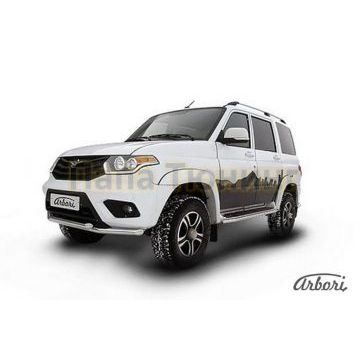 Защита передняя двойная 57-57 мм Slitkoff для УАЗ 3163 Патриот 2015- Защита передняя двойная 57-57 мм Slitkoff для УАЗ 3163 Патриот 2015-