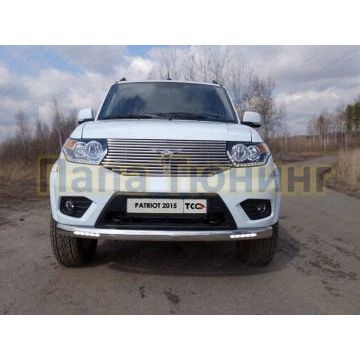 Защита передняя овальная с ДХО 75х42 мм ТСС для УАЗ Патриот 2015- Защита передняя овальная с ДХО 75х42 мм ТСС для УАЗ Патриот 2015-