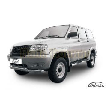 Защита передняя двойная 76-57 мм Slitkoff для УАЗ 3163 Патриот 2005-2014 Защита передняя двойная 76-57 мм Slitkoff для УАЗ 3163 Патриот 2005-2014