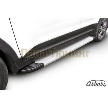 Пороги алюминиевые Arbori Optima Silver серебристые для Hyundai Creta 2016-2021