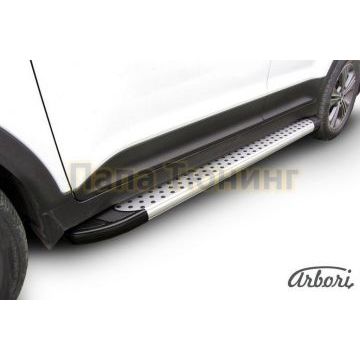 Пороги алюминиевые Arbori Standart Silver серебристые для Hyundai Creta 2016-2021
