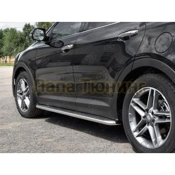 Пороги с площадкой нержавеющий лист 42 мм РусСталь для Hyundai Santa Fe Grand 2016-2018